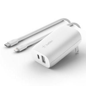 Belkin - BoostCharge Cargador de Pared Dual USB-A y USB-C 37W con Cable - Blanco