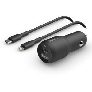Belkin - BoostCharge Cargador para Carro Dual USB y USB-C 37W, Negro