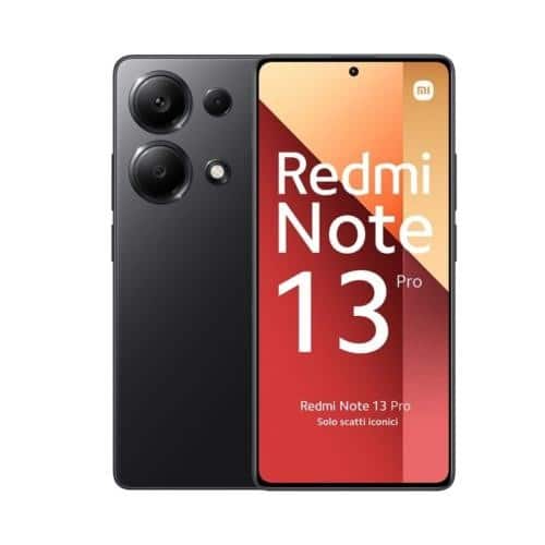 Vista delantera del Xiaomi Redmi Note 13 Pro en color negro con pantalla de 6.67 pulgadas