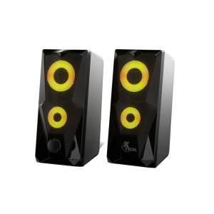 Xtech - FireShot Bocinas para Computadora 2.0 Canales con Luces LED, 3.5mm - Negro