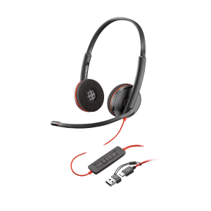 POLY - Blackwire 3220 Audífonos Alámbricos USB-C + Adaptador USB-A con Micrófono Negro