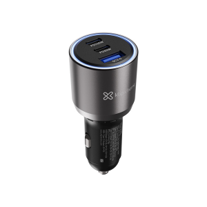 Klip Xtreme - PowerCar 140 Cargador de Carro 140W GaN PD | 2 USB-C + 1 USB-A QC 3.0 | Carga Rápida para Laptop, Tablet y Smartphone