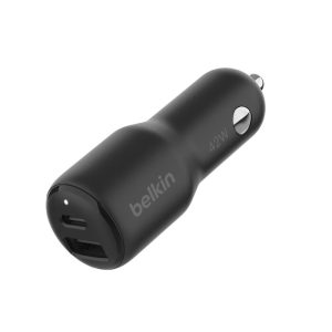 Belkin - Cargador de Carro para Celulares Carga Rápida, 2 en 1 USB-A y USB-C 42W - Negro