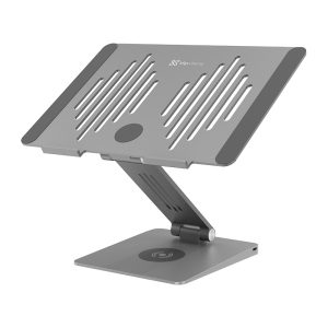Klip Xtreme - Soporte de Aluminio para Laptops 15.6", 100 W, USB/USB-C/SD/microSD/HDMI/Carga Inalámbrica - Gris