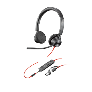 Poly - Blackwire 3325 Audífonos Alámbricos + Conector de 3,5 mm + Adaptador USB-C/A - Negro